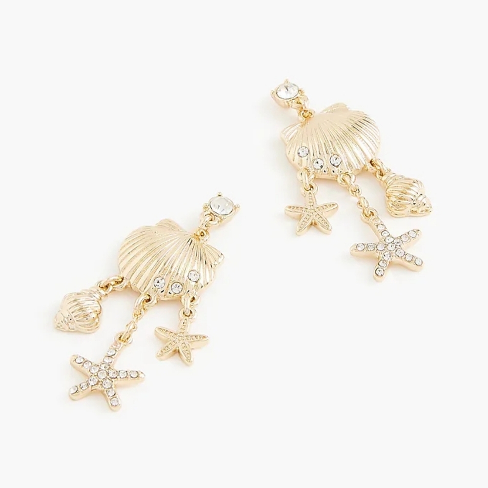 J.Crew Seashell & Starfish Dangle Statement Earrings, Gold